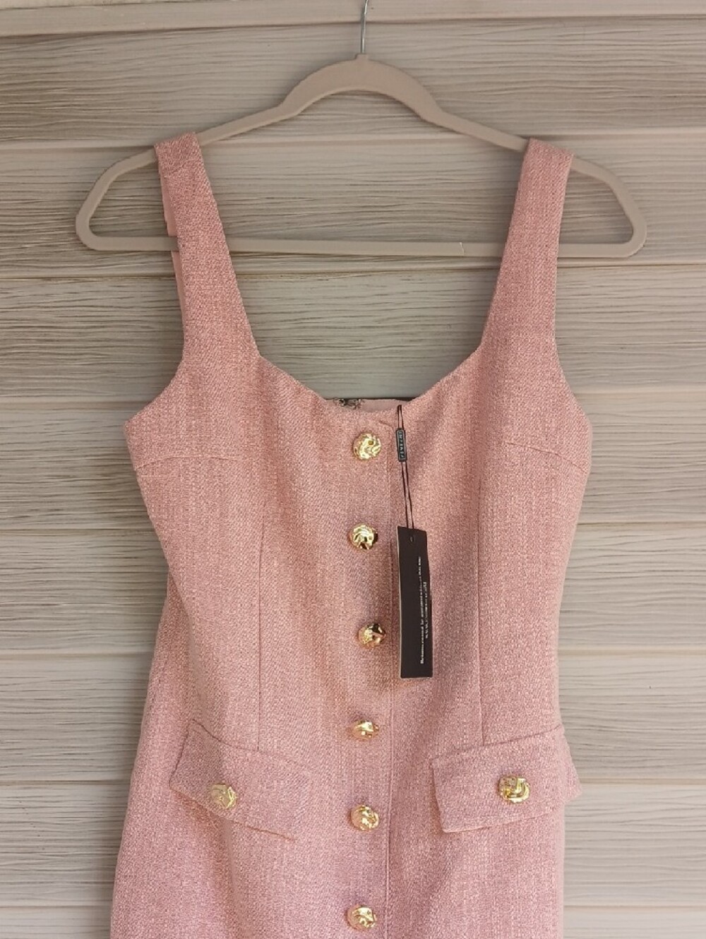 EMPRADA Blush Pink Gold-Button Textured Mini Dress - Picture 5 of 9